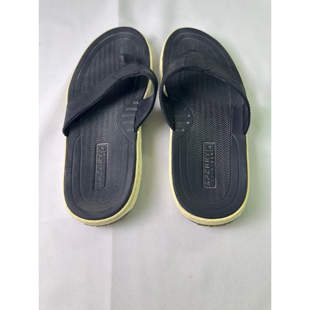 Sperry STS24079 Havasu Men's Flip Flop Sandals Black Leather Thong Size‎ 7M Used